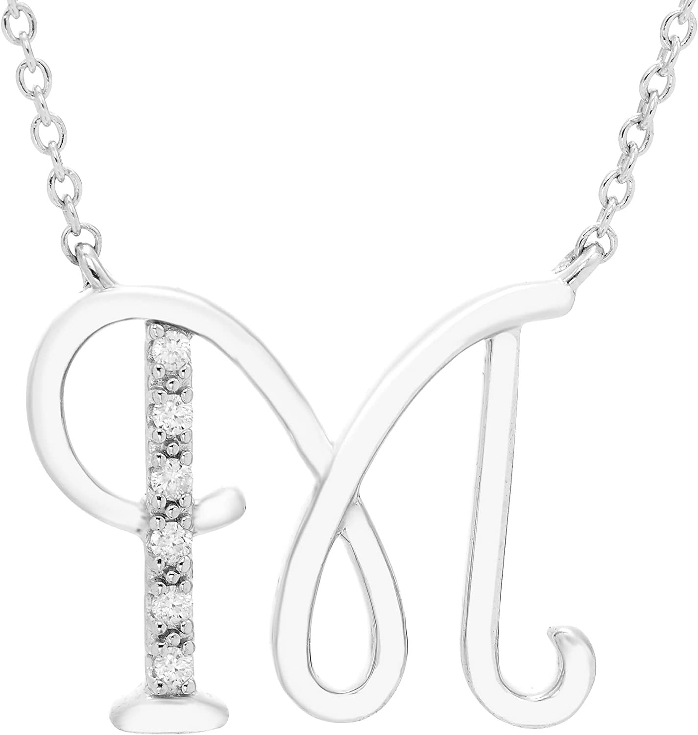 Diamond Initial Necklace, Adjustable 18”-20” in Sterling Silver - Choice of Letter