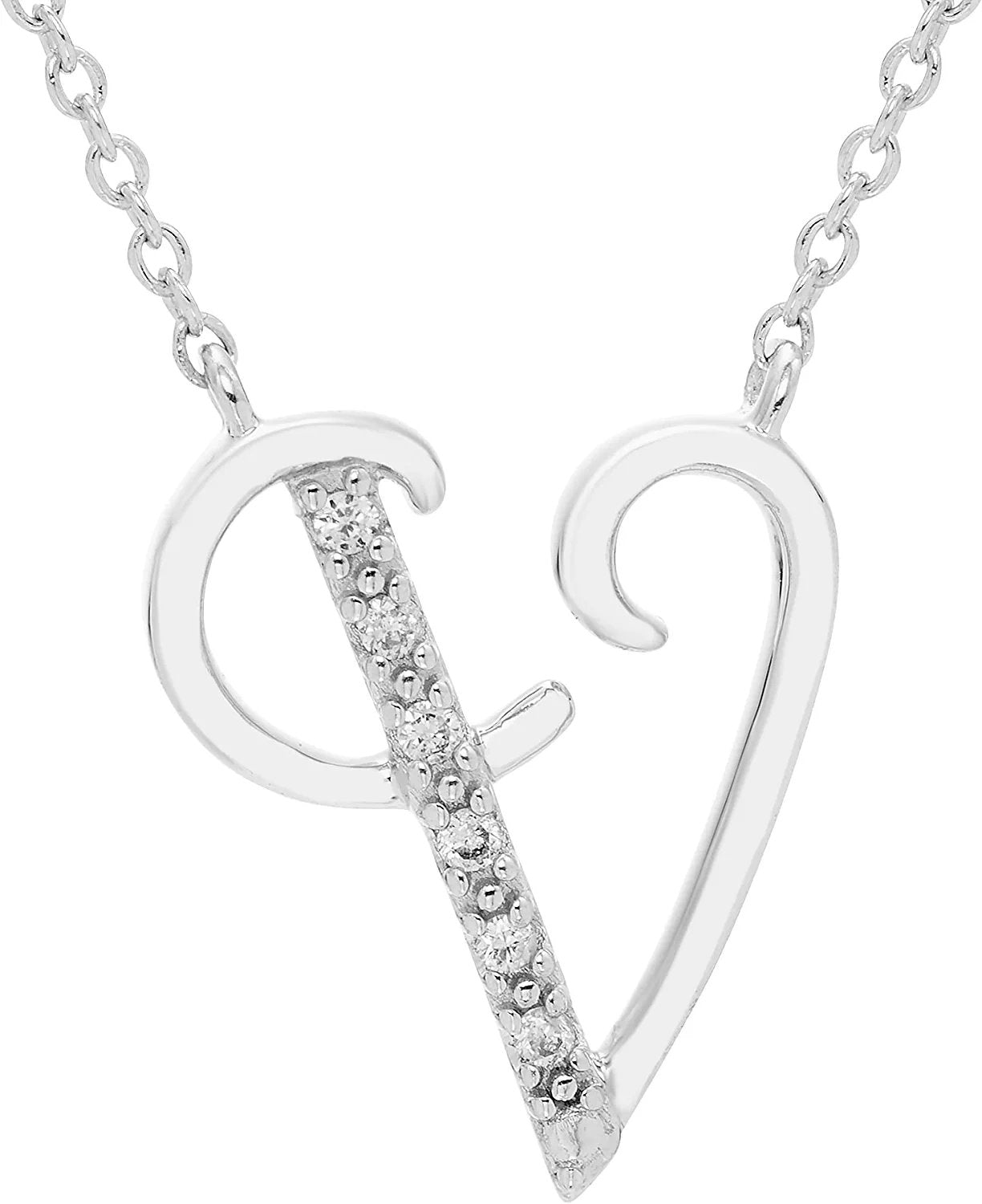 Diamond Initial Necklace, Adjustable 18”-20” in Sterling Silver - Choice of Letter