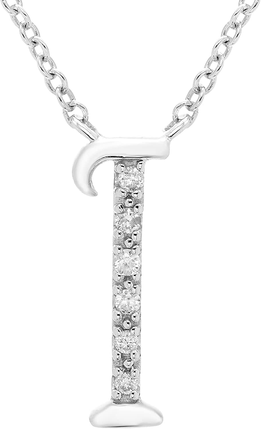 Diamond Initial Necklace, Adjustable 18”-20” in Sterling Silver - Choice of Letter