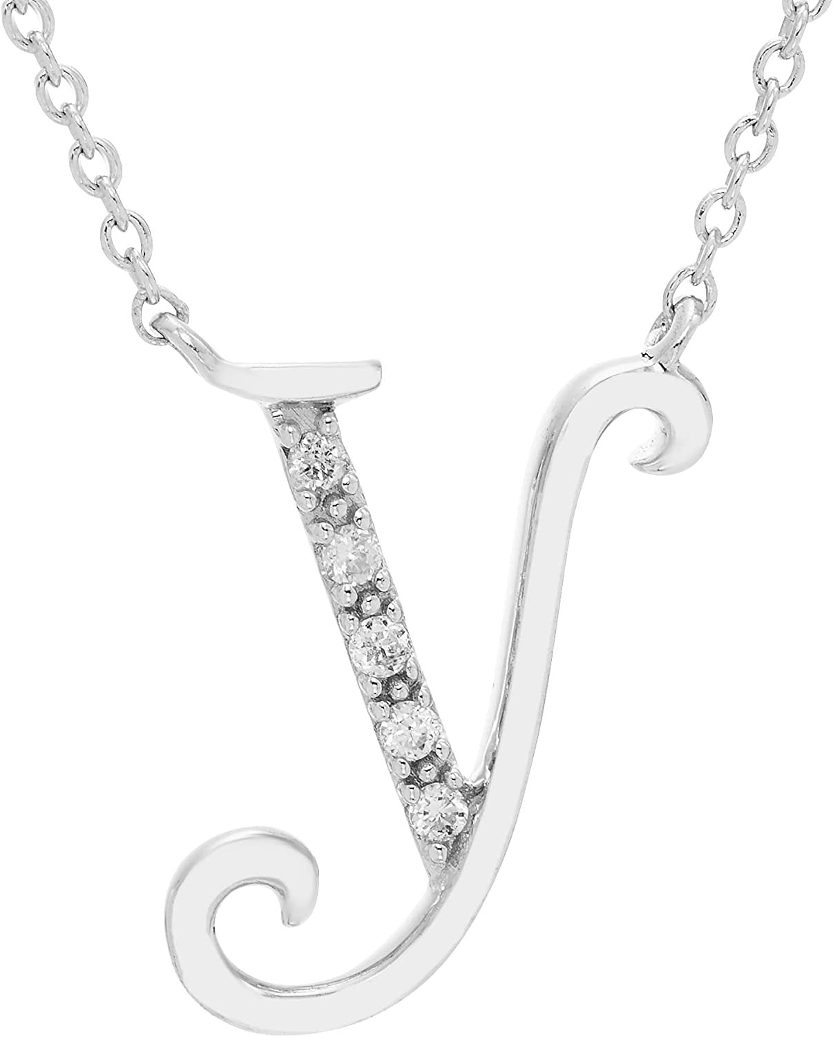 Diamond Initial Necklace, Adjustable 18”-20” in Sterling Silver - Choice of Letter