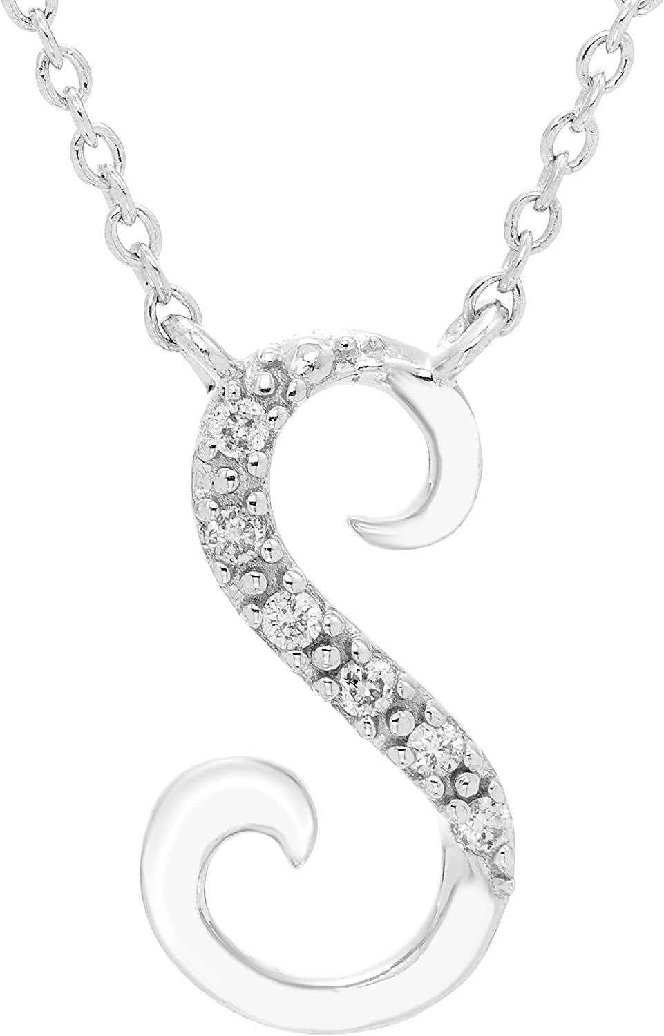 Diamond Initial Necklace, Adjustable 18”-20” in Sterling Silver - Choice of Letter