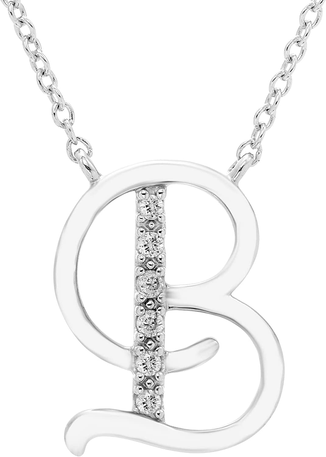 Diamond Initial Necklace, Adjustable 18”-20” in Sterling Silver - Choice of Letter