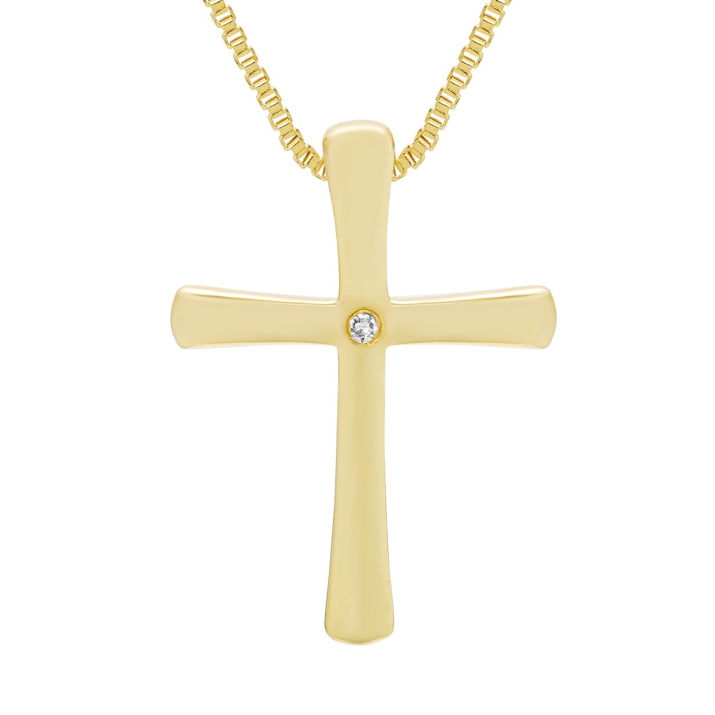 Genuine Diamond Cross Pendant in 14K Yellow Gold Sterling Silver
