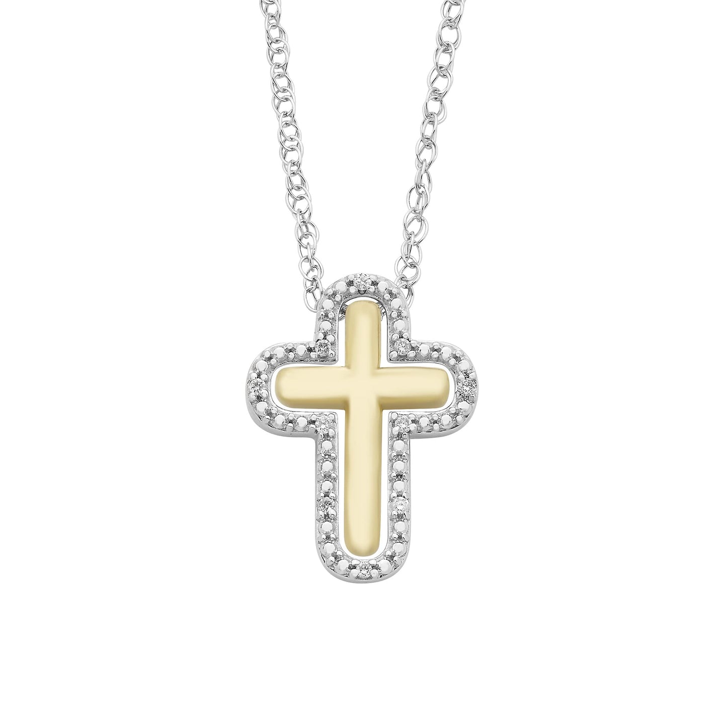 Diamond Mother & Daughter Cross Pendant in 14K Yellow Gold Sterling Silver