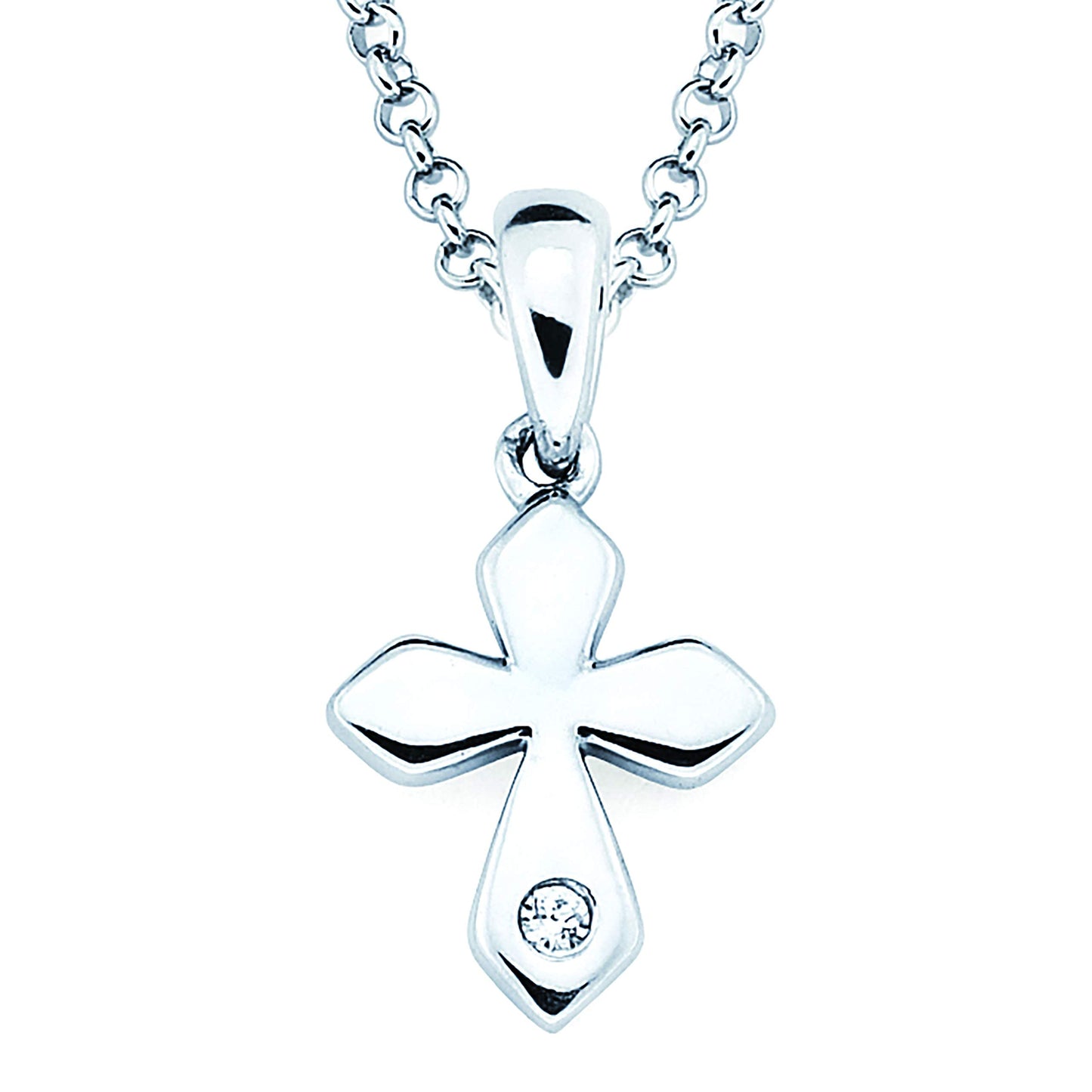 Genuine Diamond Children's Cross Pendant in Sterling Silver