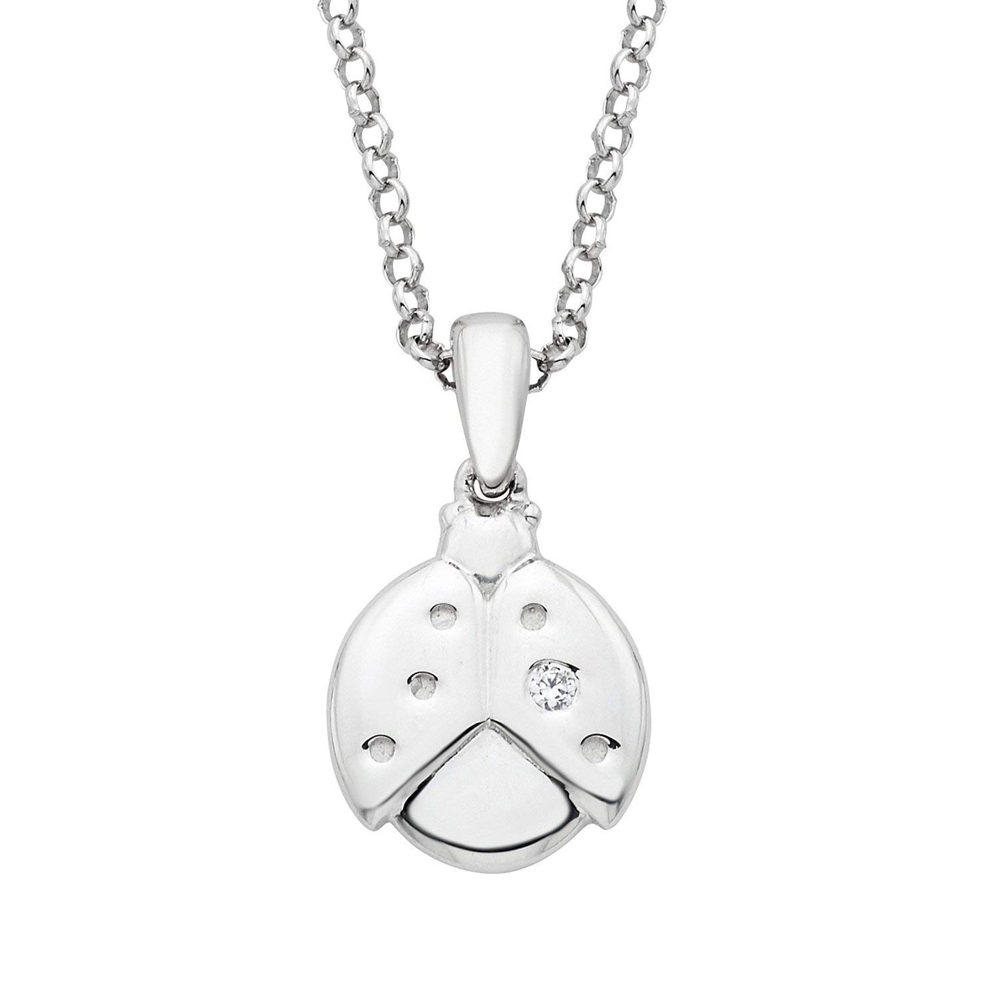 Sterling Silver Diamond Accent LadyBug Pendant with 14" Rolo Chain & 2" Ext