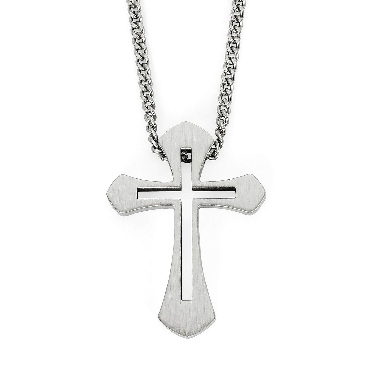 Stainless Steel Cross Pendant 24" Chain & Spring Ring