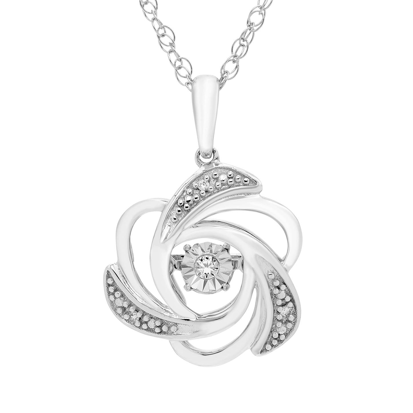 Genuine Dancing Diamond Floral Pendant in Sterling Silver