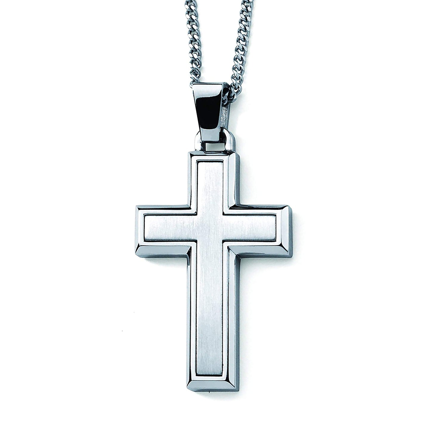 Cross Pendant in Stainless Steel with 24" Curb Chain