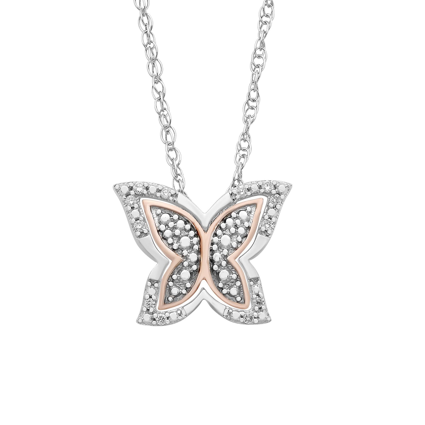 Diamond Mother & Daughter Butterfly Pendant in 14K Rose Gold Sterling Silver
