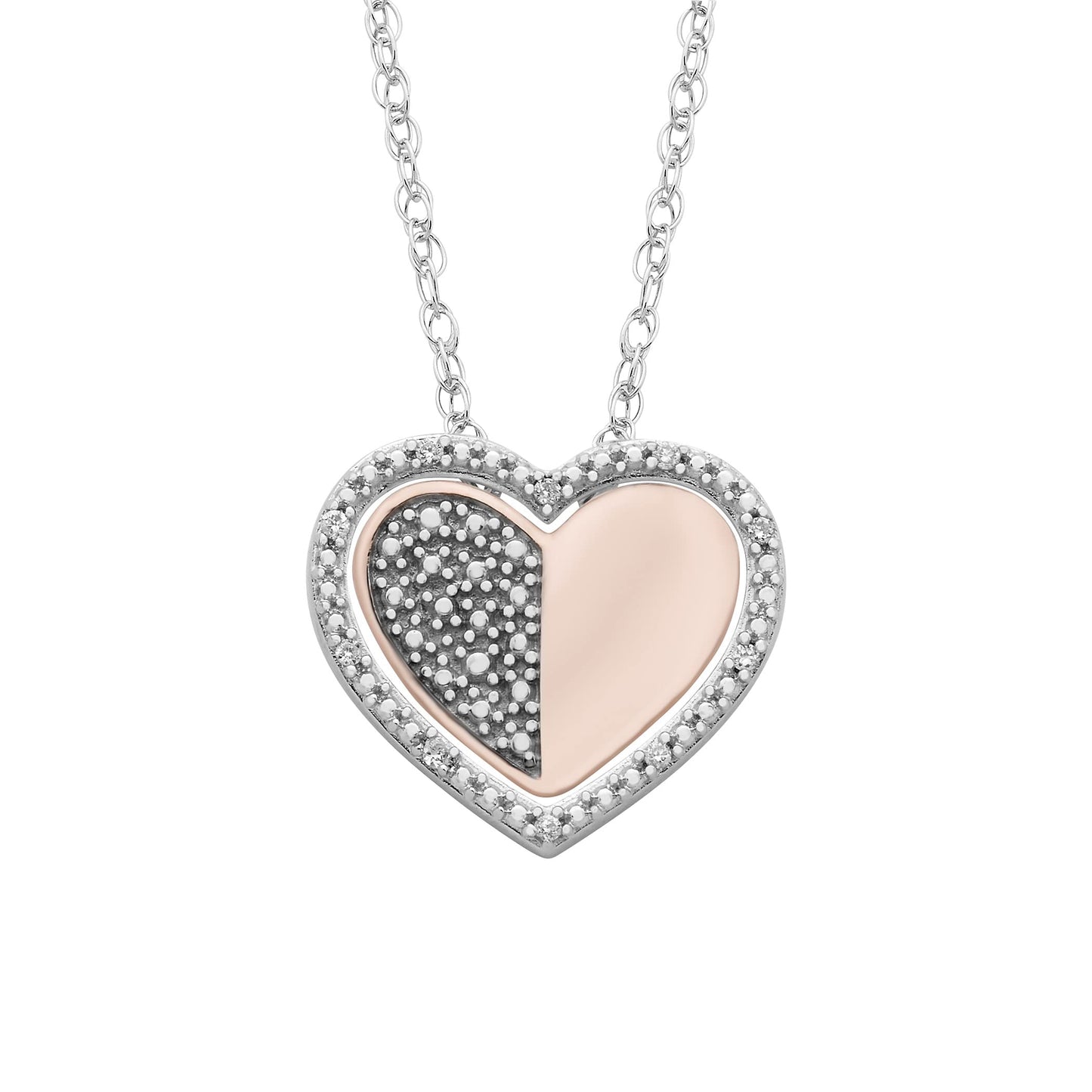 Diamond Mother & Daughter Heart Pendant in 14K Rose Gold Sterling Silver