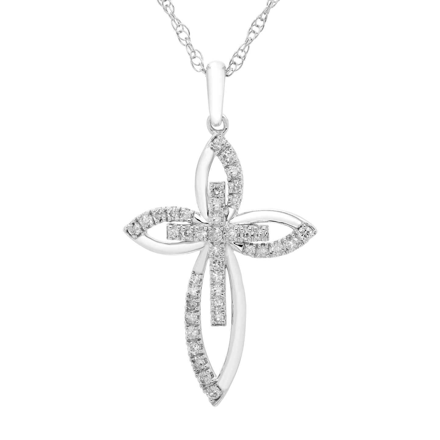 1/4cttw Genuine Diamond Cross Pendant in Sterling Silver