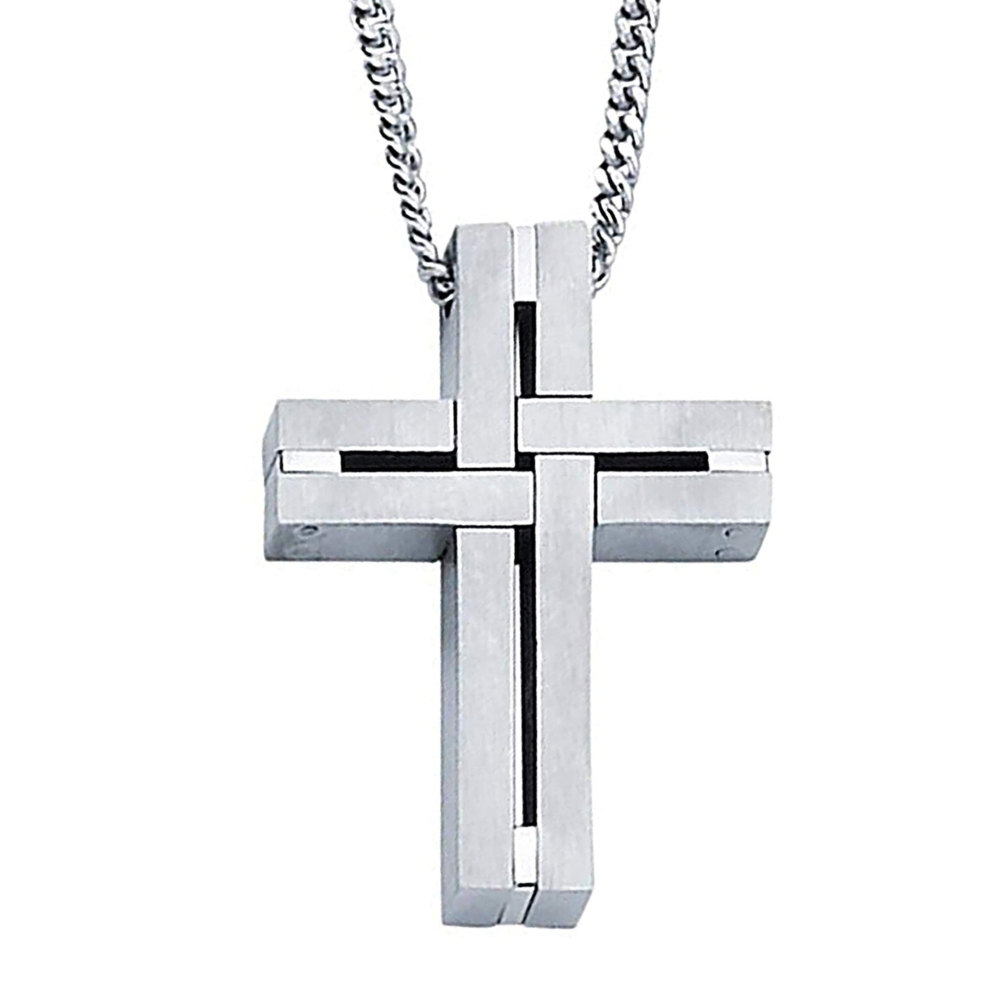 Woven Cross Pendant in Stainless Steel with 24" Curb Chain