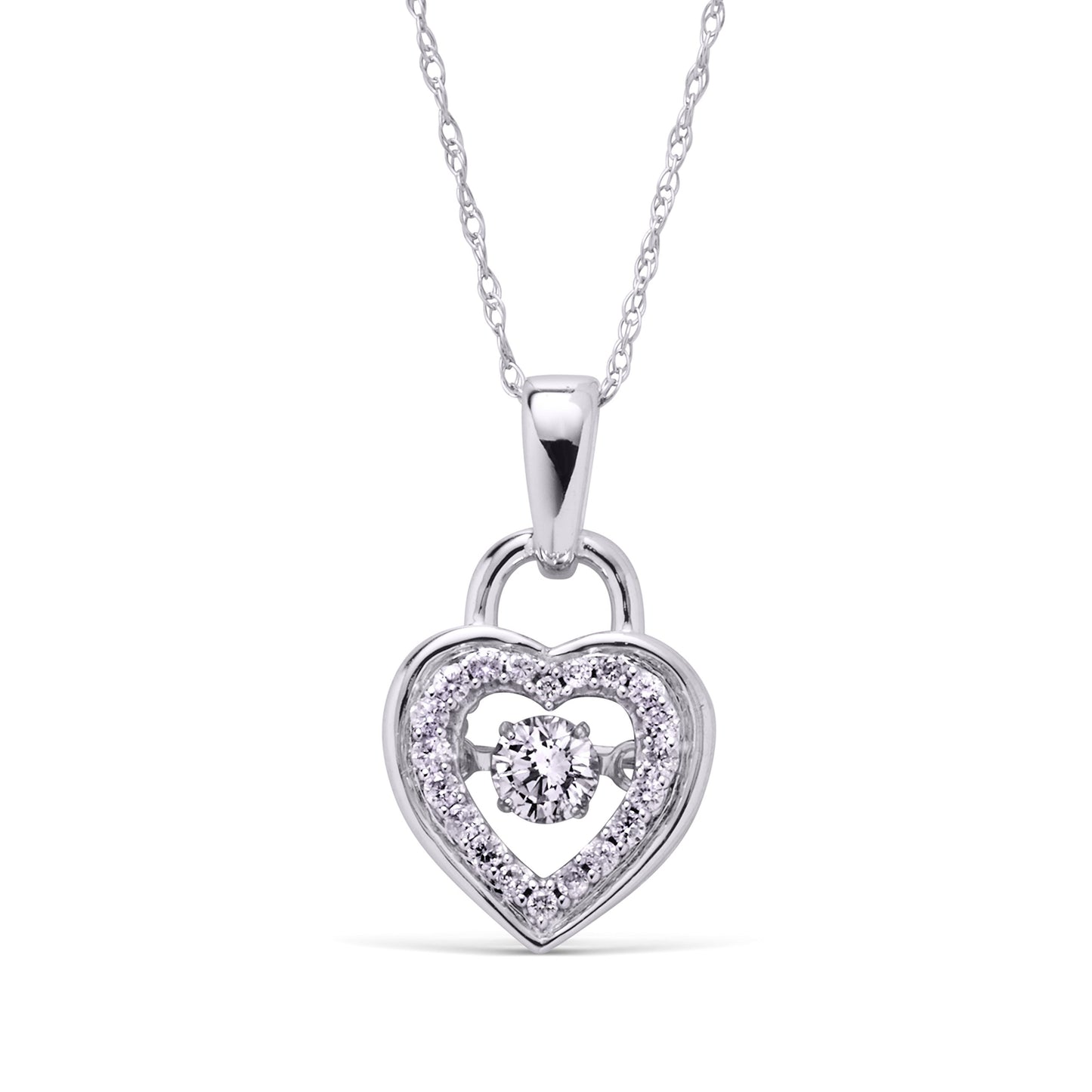 1/4cttw Genuine Dancing Diamond Heart Pendant in 10K White Gold