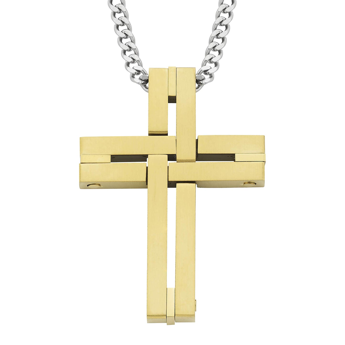 Woven Cross Pendant in IP Yellow Stainless Steel with 24" Curb Chain