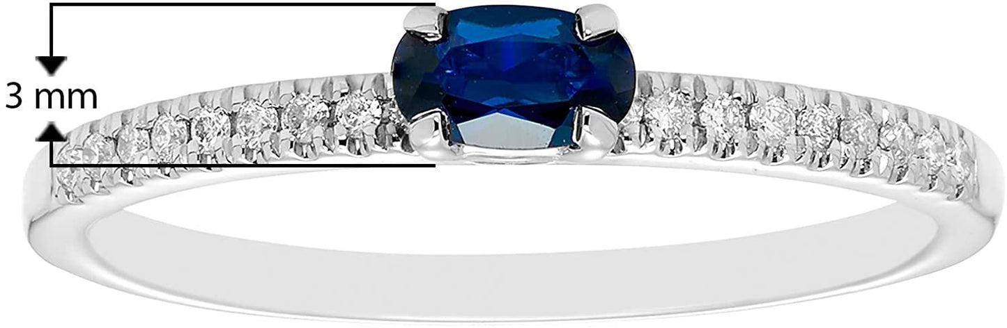 10K White Gold Lab-Grown Oval Blue Sapphire & 1/10cttw Genuine Diamond Statement Ring