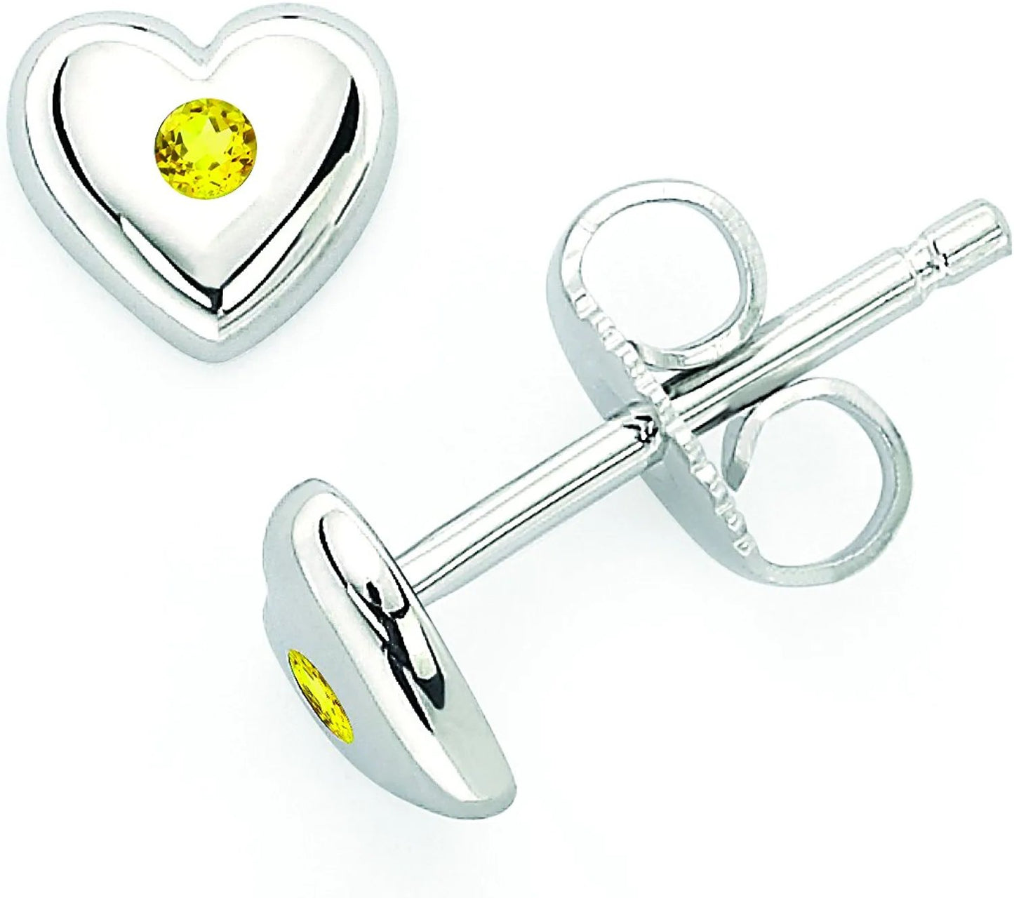 Simulated Citrine Sterling Silver Birthstone Heart Stud Earrings