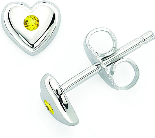 Simulated Citrine Sterling Silver Birthstone Heart Stud Earrings