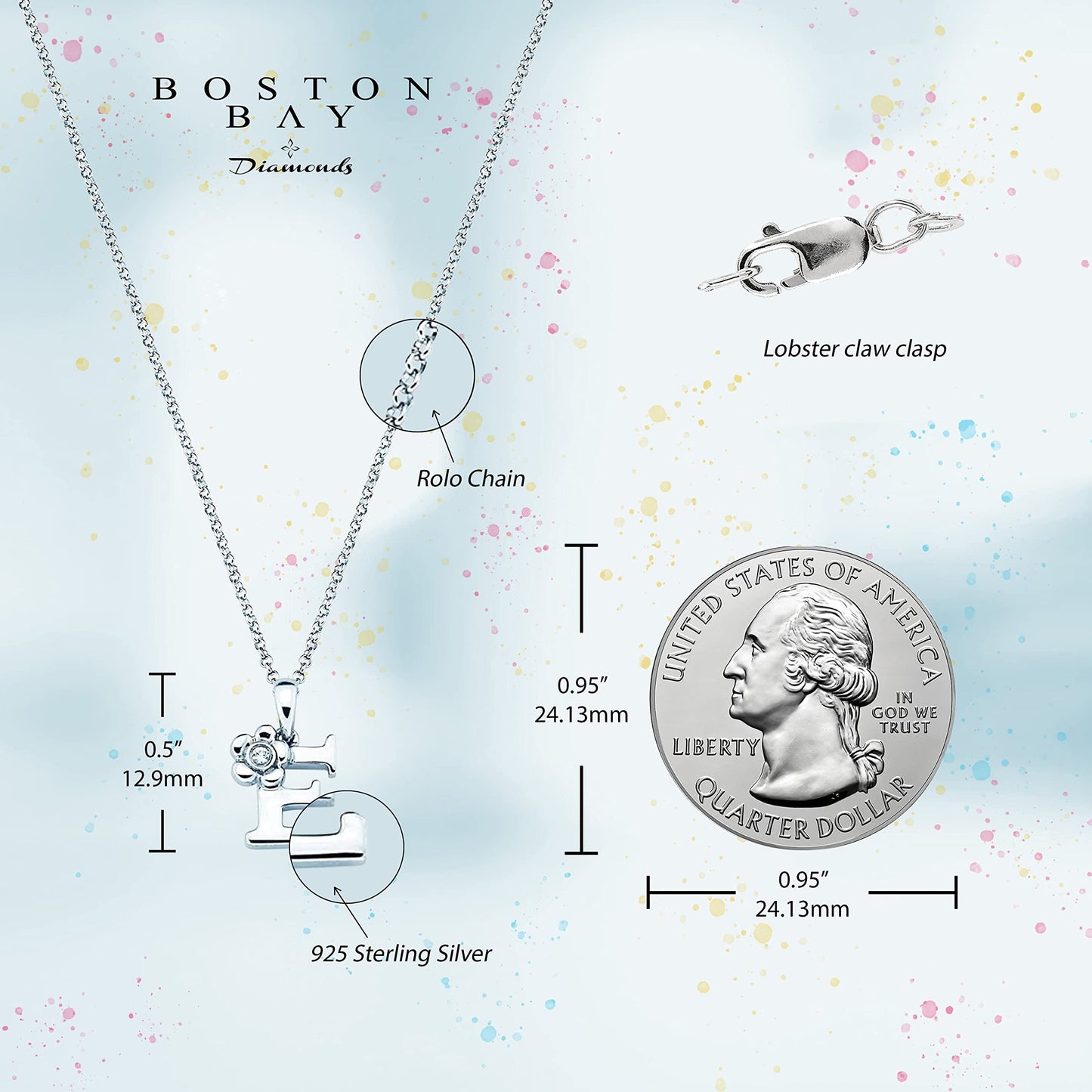 Sterling Silver Diamond Accent Floral Initial Pendant with 14" Rolo Chain & 2" Ext, Choice of Letter