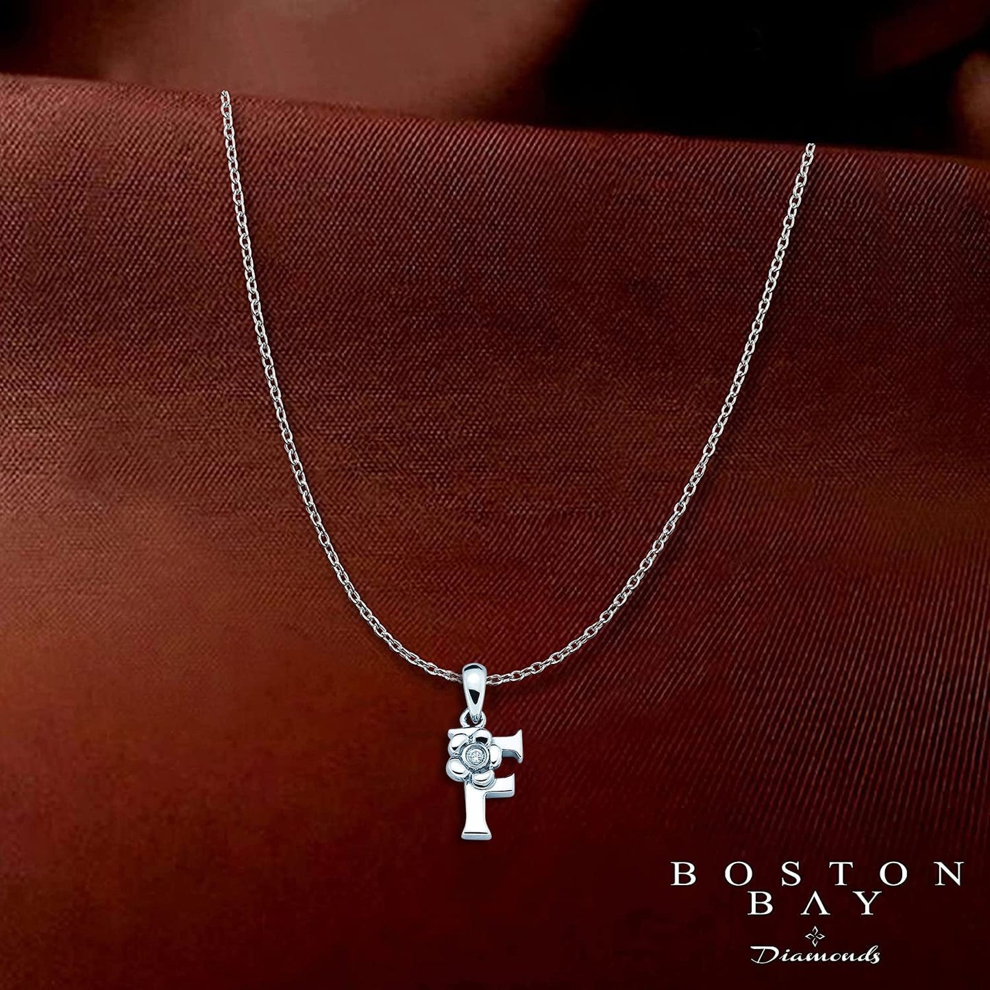 Sterling Silver Diamond Accent Floral Initial Pendant with 14" Rolo Chain & 2" Ext, Choice of Letter