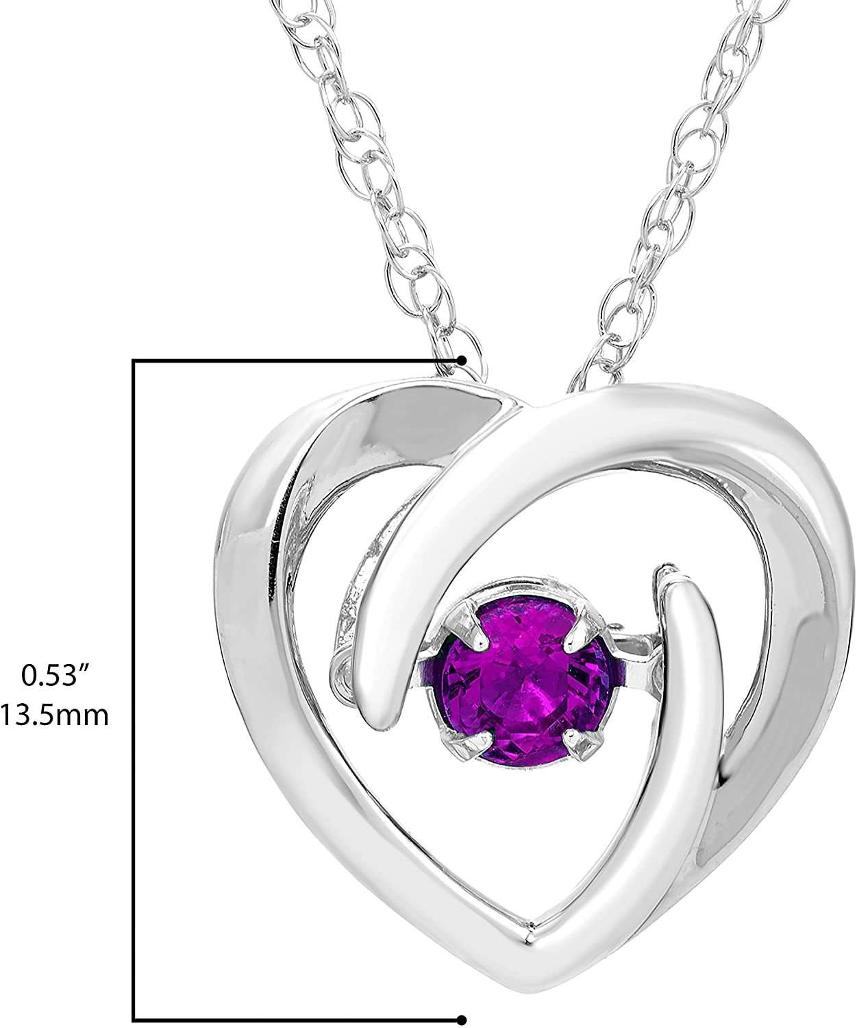 Created Alexandrite Dancing Gemstone Heart Pendant in Sterling Silver
