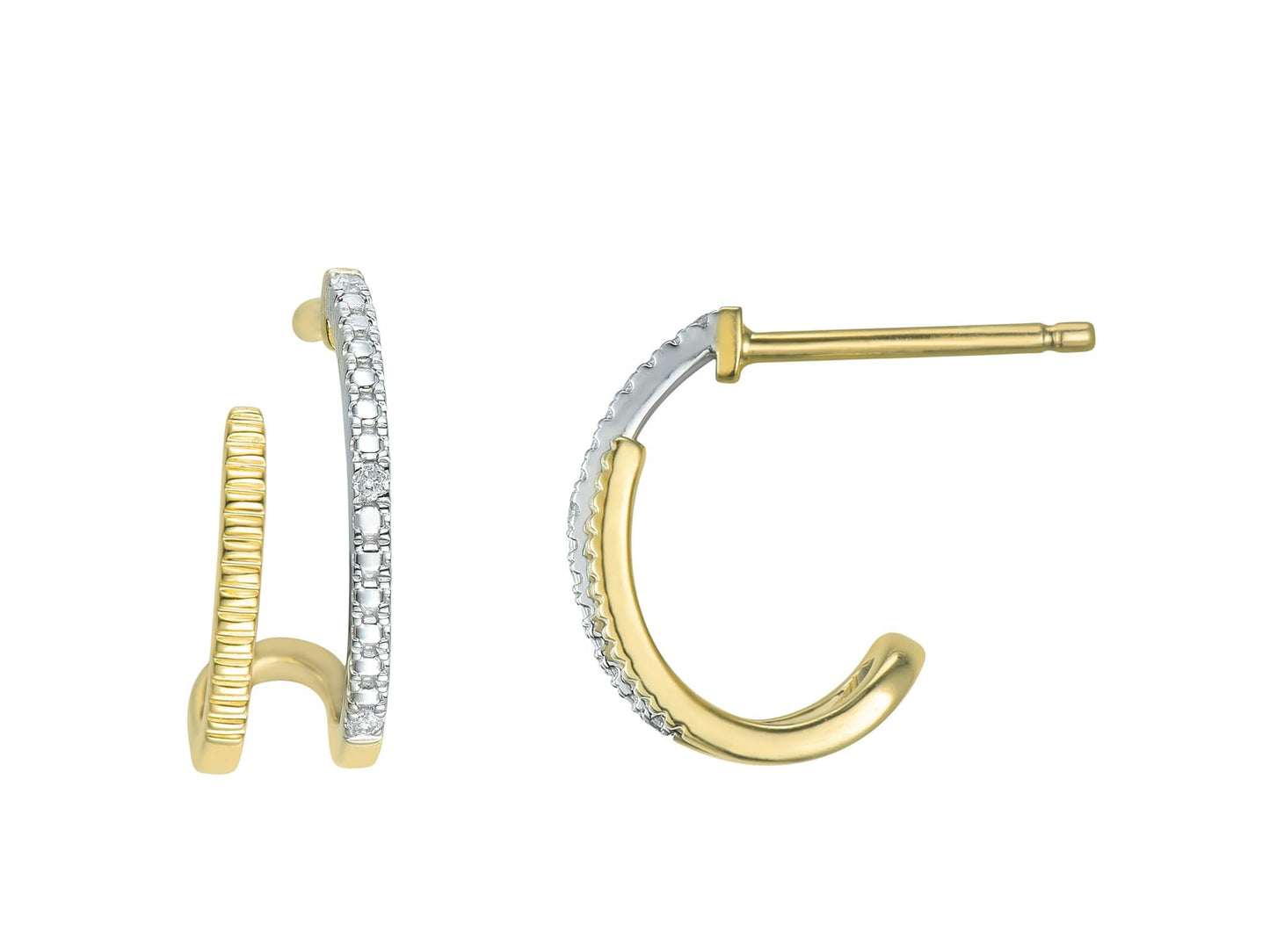 Diamond Twin Hoop Earrings in 14K Yellow Gold plated Sterling Silver