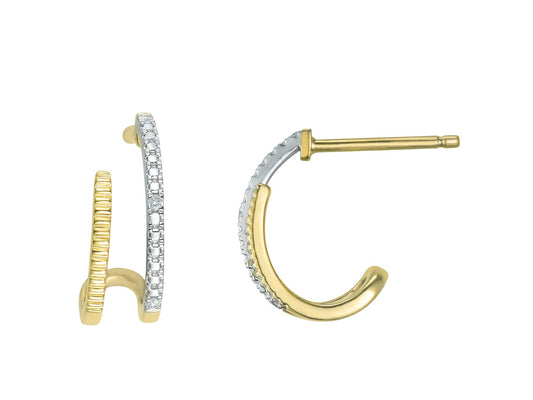 Diamond Twin Hoop Earrings in 14K Yellow Gold plated Sterling Silver