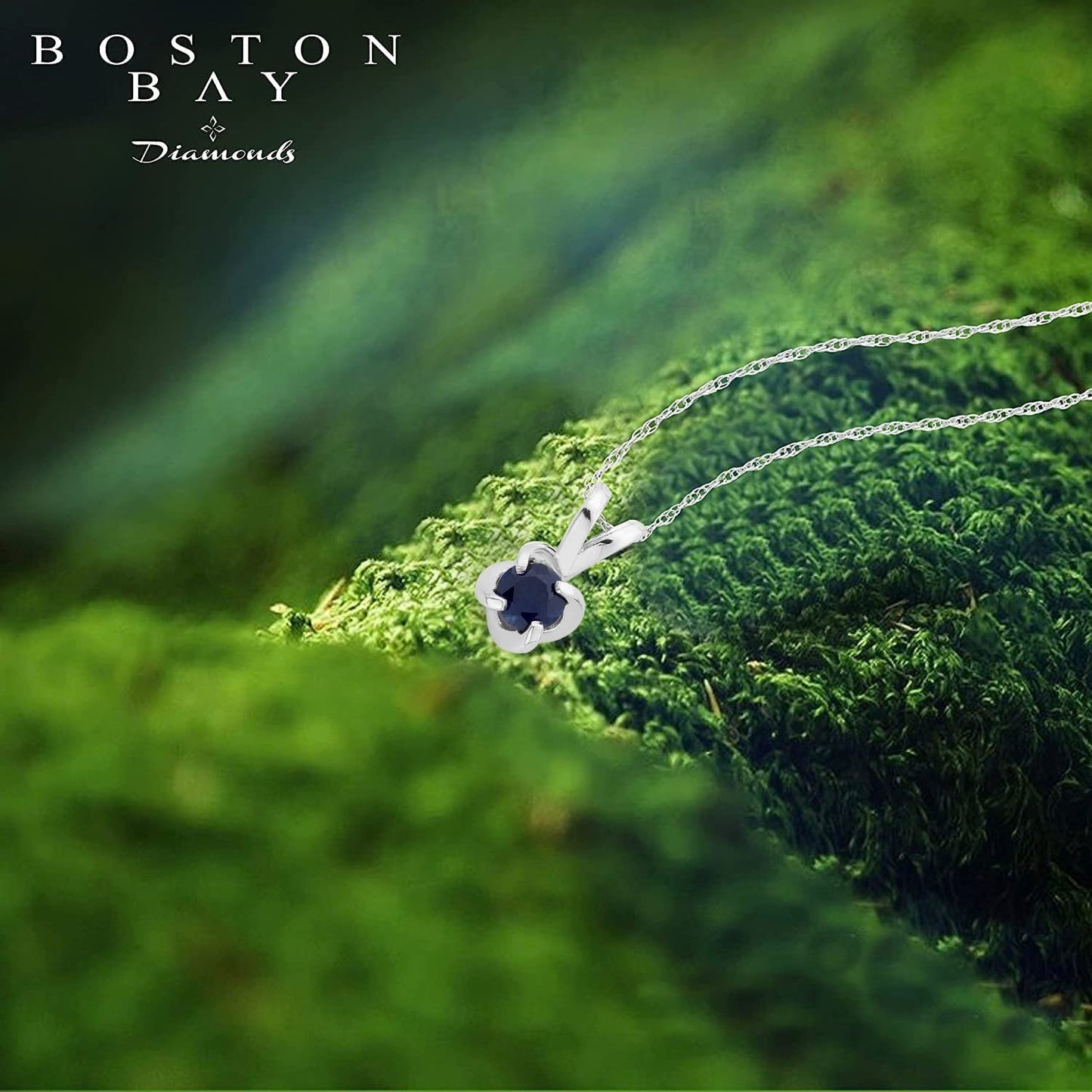 Sterling Silver Lab-Grown Blue Sapphire 4-Prong Twist Solitaire Pendant with Chain