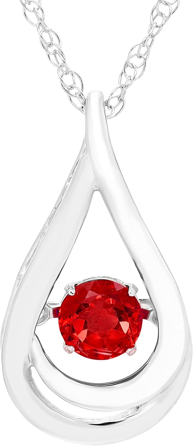 Genuine 4.5mm Garnet Dancing Gemstone Teardrop Pendant in Sterling Silver