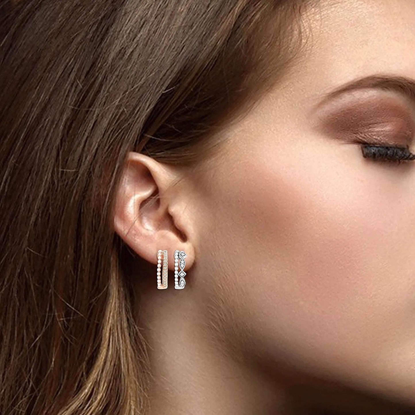 1/5cttw Genuine Diamond Hoop Earrings in 14K Rose Gold Sterling Silver