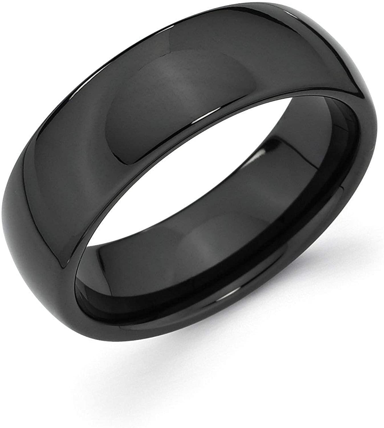 Black Ceramic 7mm Near-Flat Low Dome Court Profile Comfort-Fit Band Ring