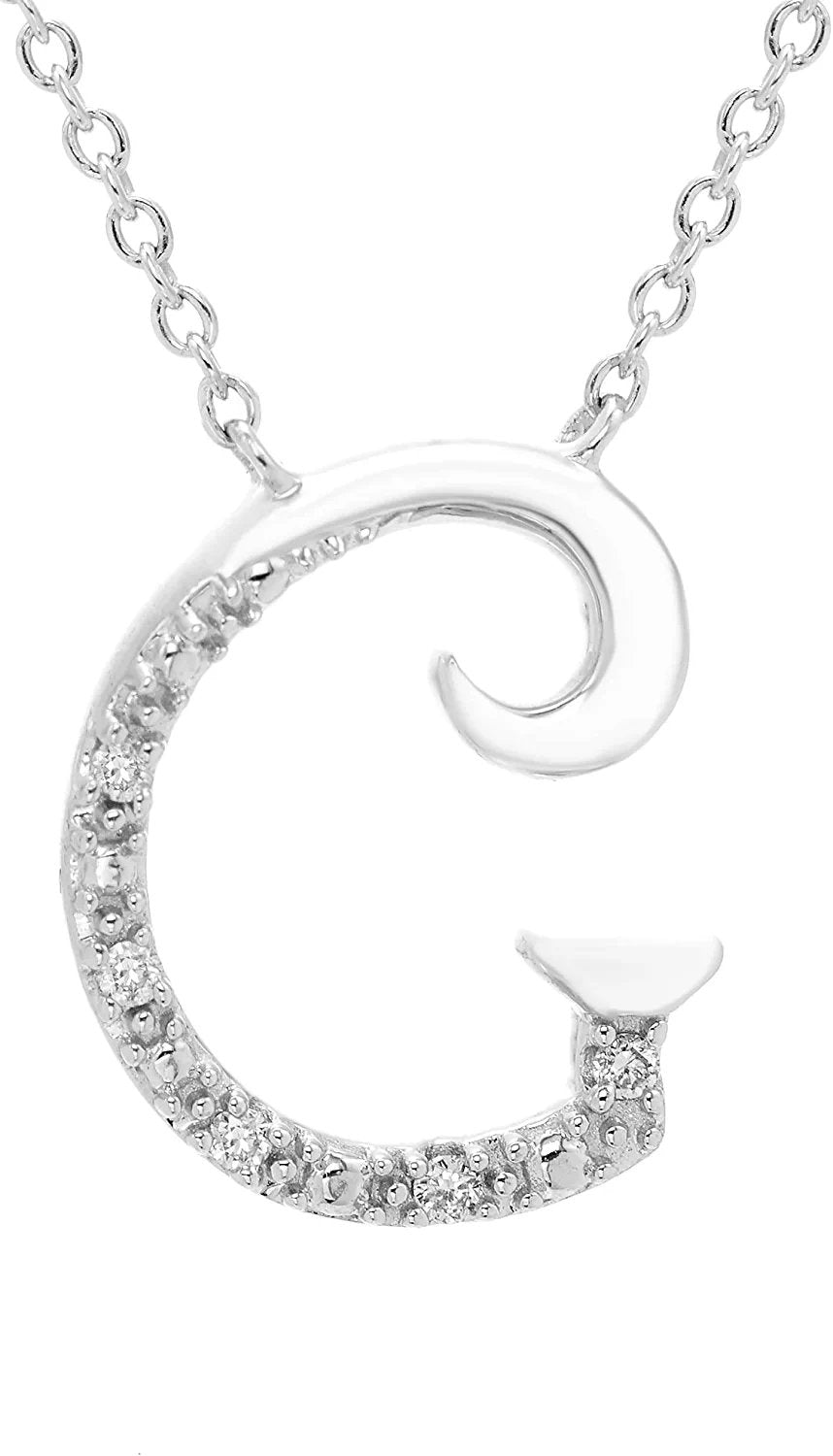 Diamond Initial Necklace, Adjustable 18”-20” in Sterling Silver - Choice of Letter