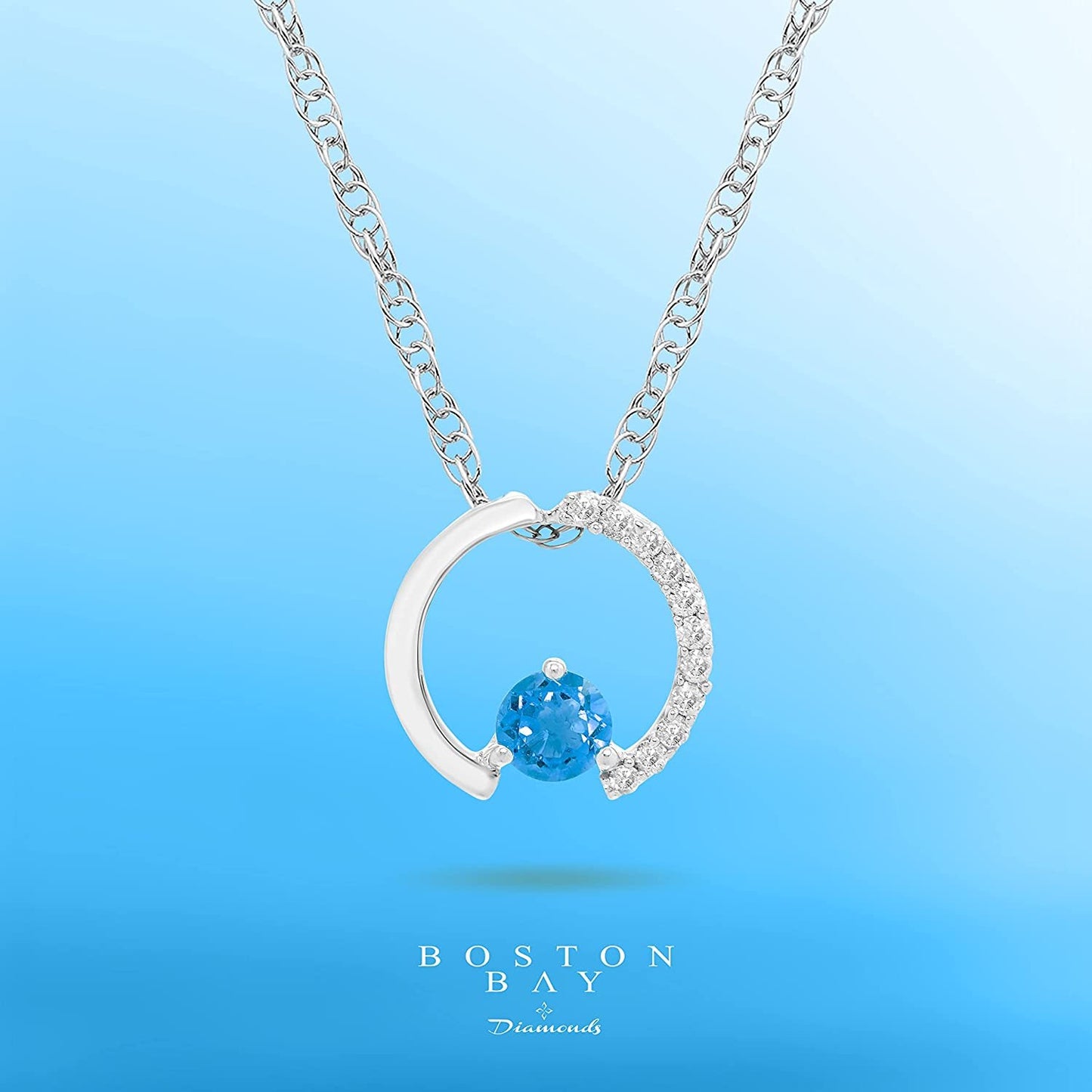 Sterling Silver Genuine Blue Topaz & Diamond Circle Pendant with chain