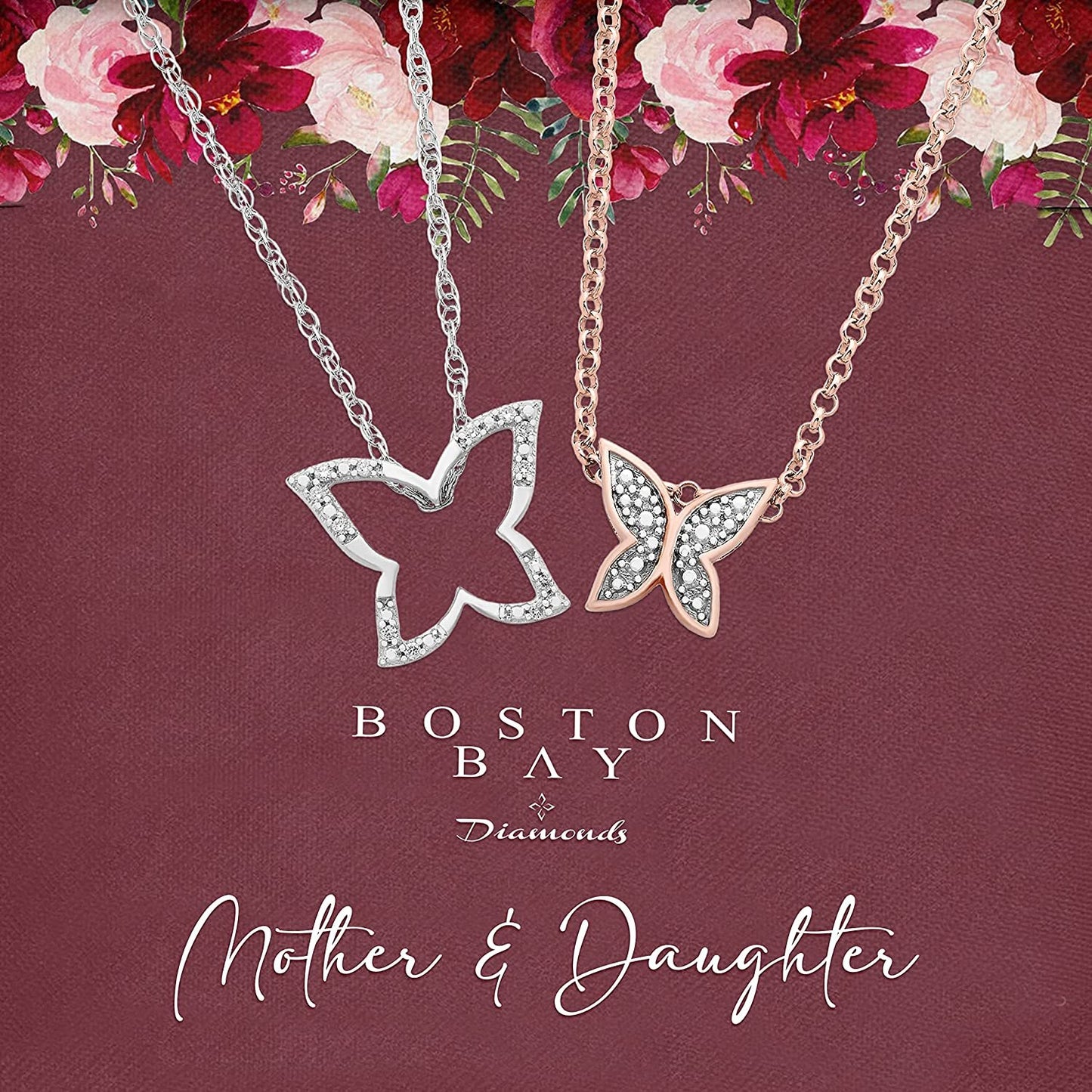 Diamond Mother & Daughter Butterfly Pendant in 14K Rose Gold Sterling Silver