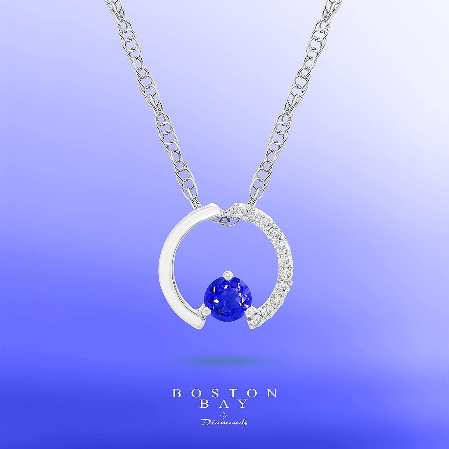 Sterling Silver Lab-Grown Blue Sapphire & Genuine Diamond Circle Pendant with chain