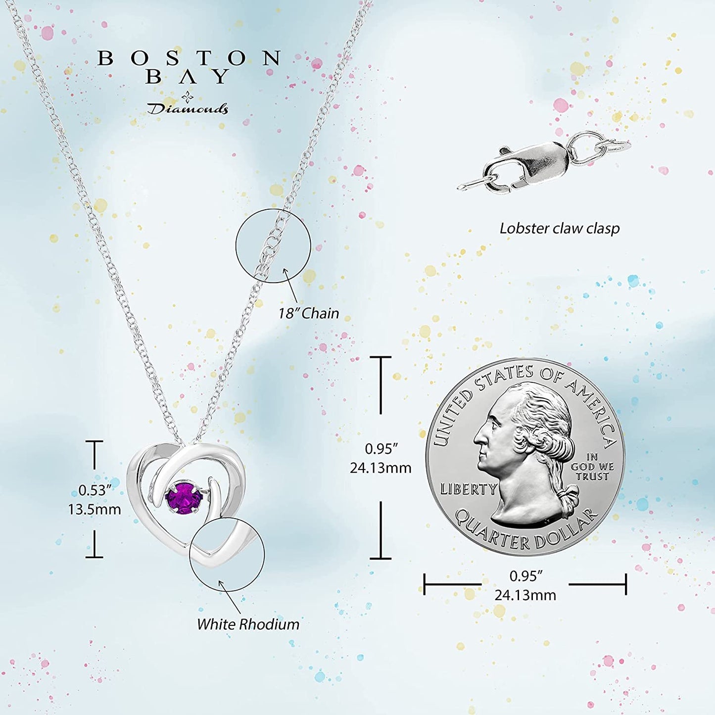 Created Alexandrite Dancing Gemstone Heart Pendant in Sterling Silver