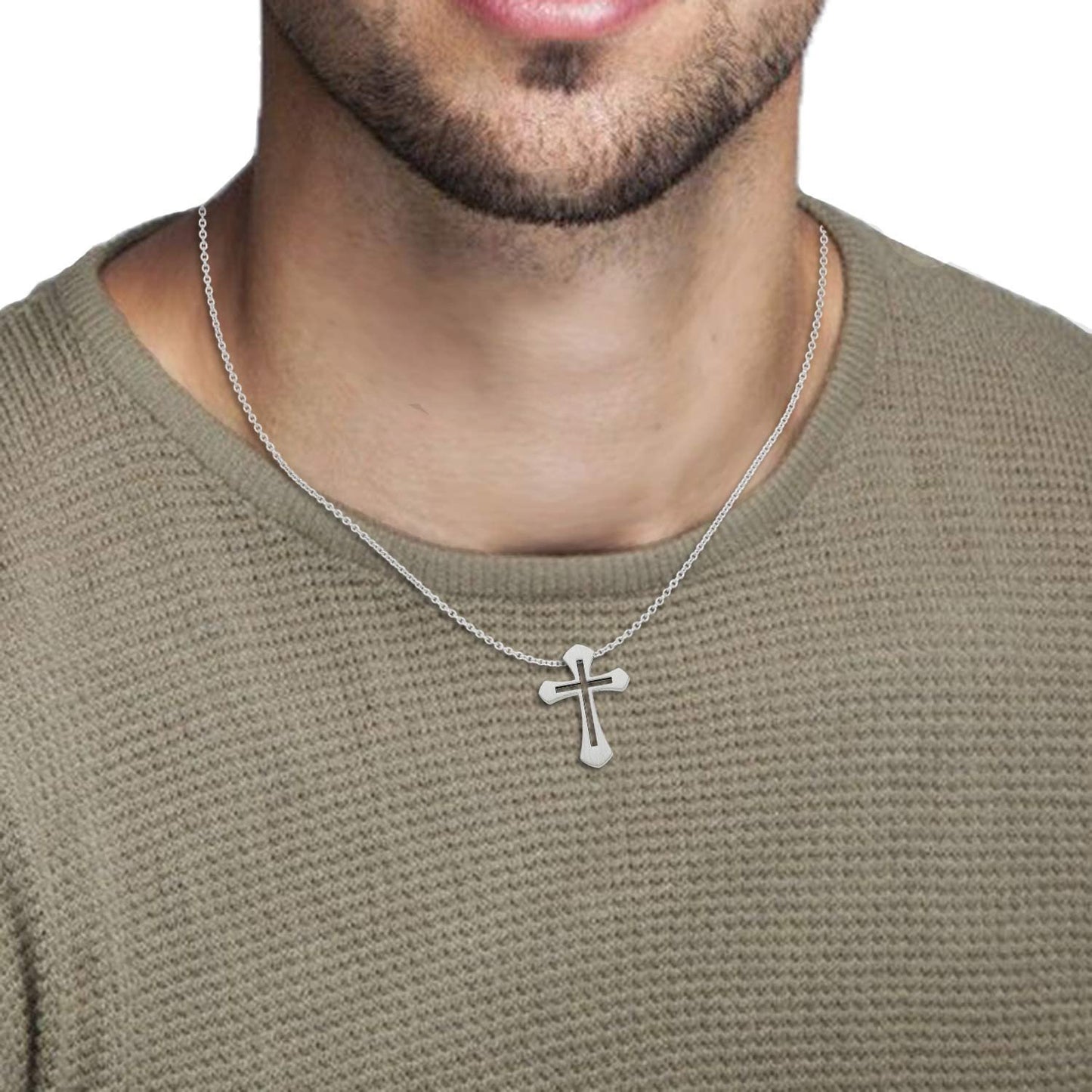 Stainless Steel Cross Pendant 24" Chain & Spring Ring