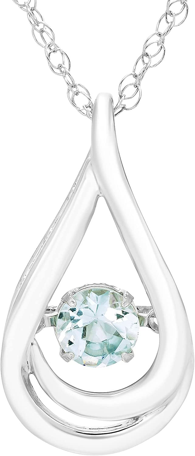 Genuine 4.5mm Aquamarine Dancing Gemstone Teardrop Pendant in Sterling Silver