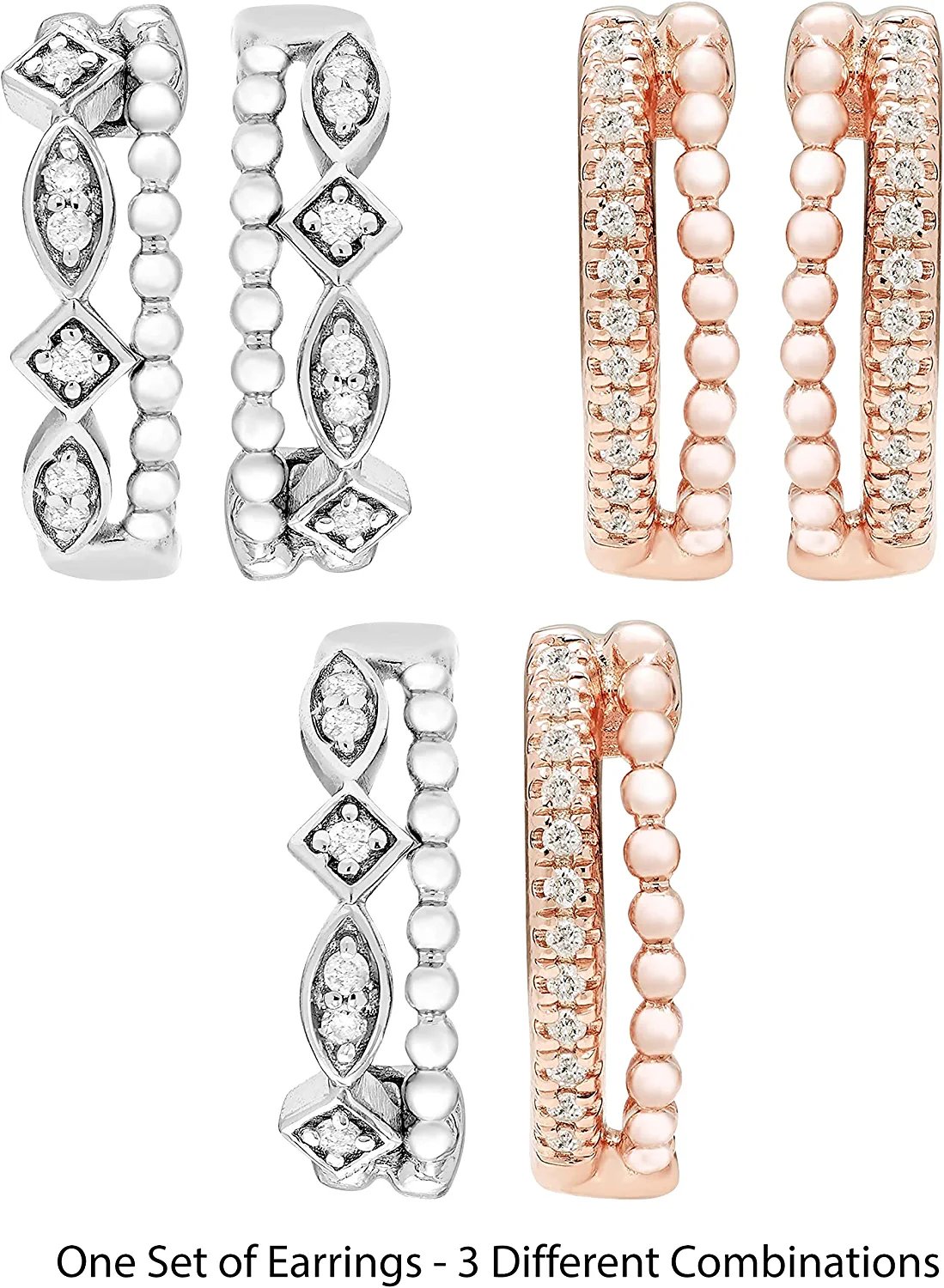 1/5cttw Genuine Diamond Hoop Earrings in 14K Rose Gold Sterling Silver