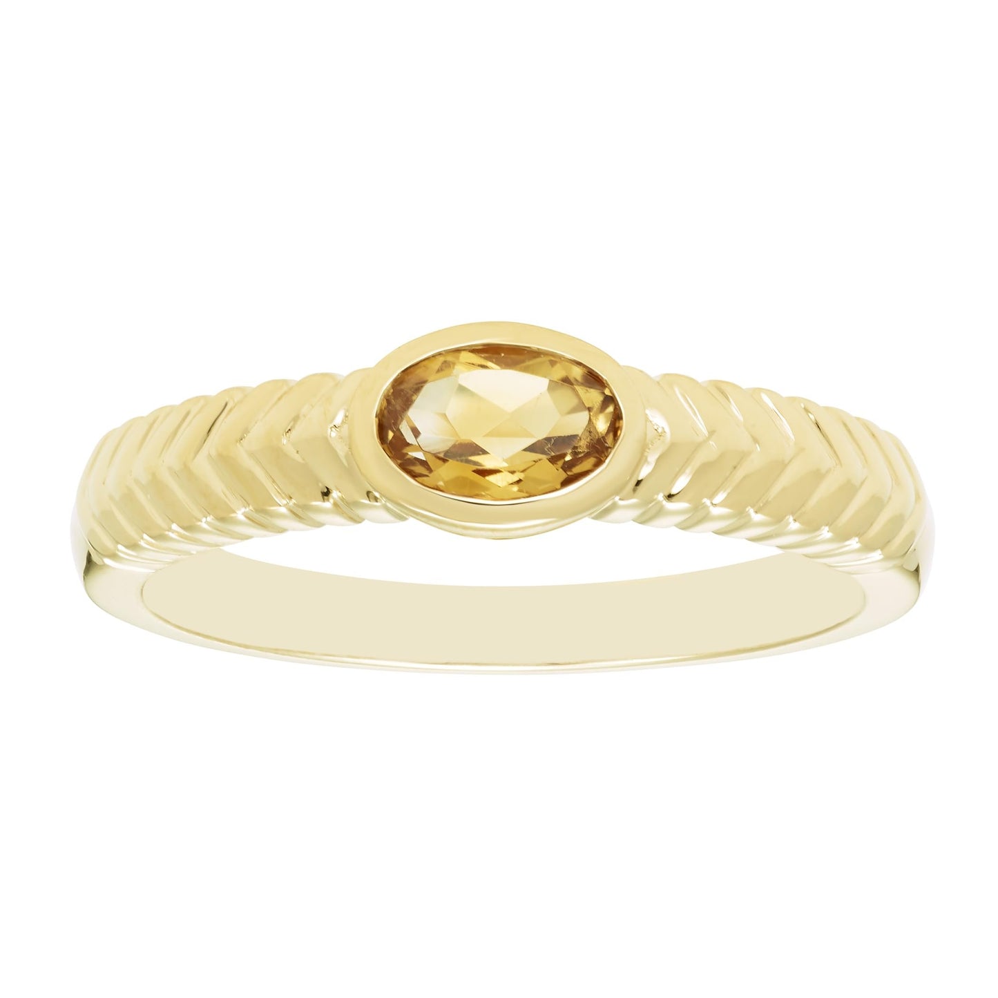 Oval Citrine Ring in 14K Yellow Gold Plated Sterling Silver