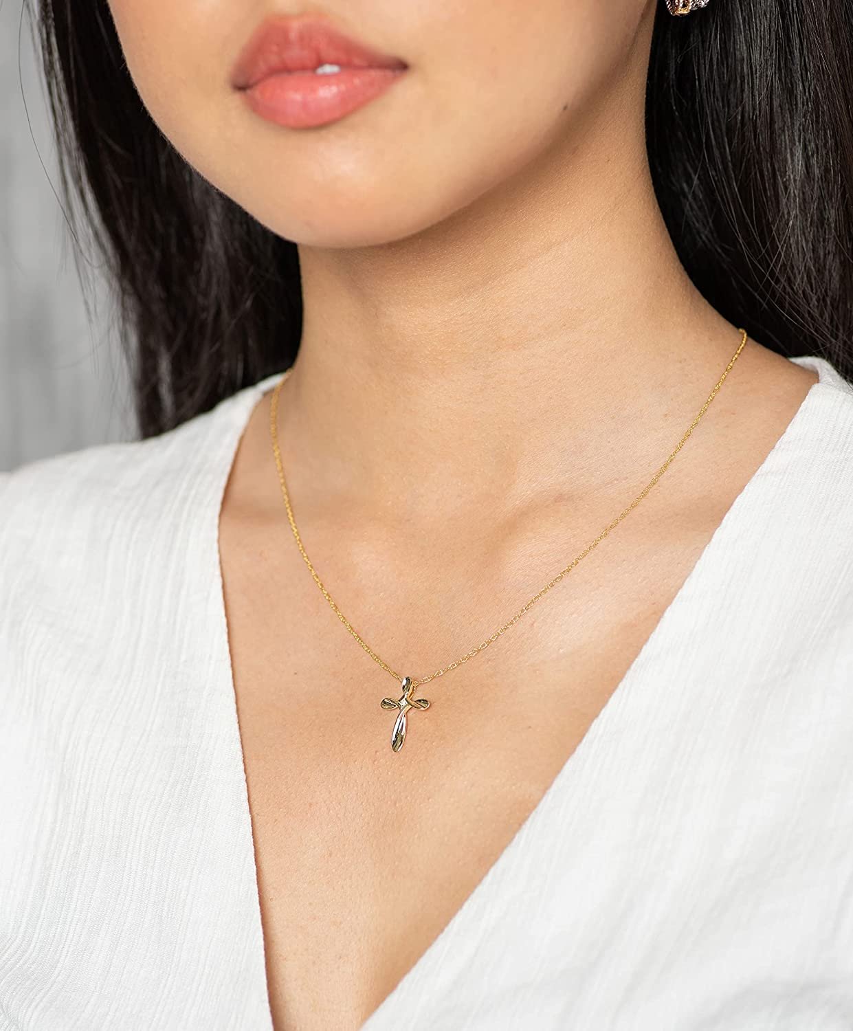 Genuine Diamond Twisted Cross Pendant in 14K Yellow Gold Sterling Silver