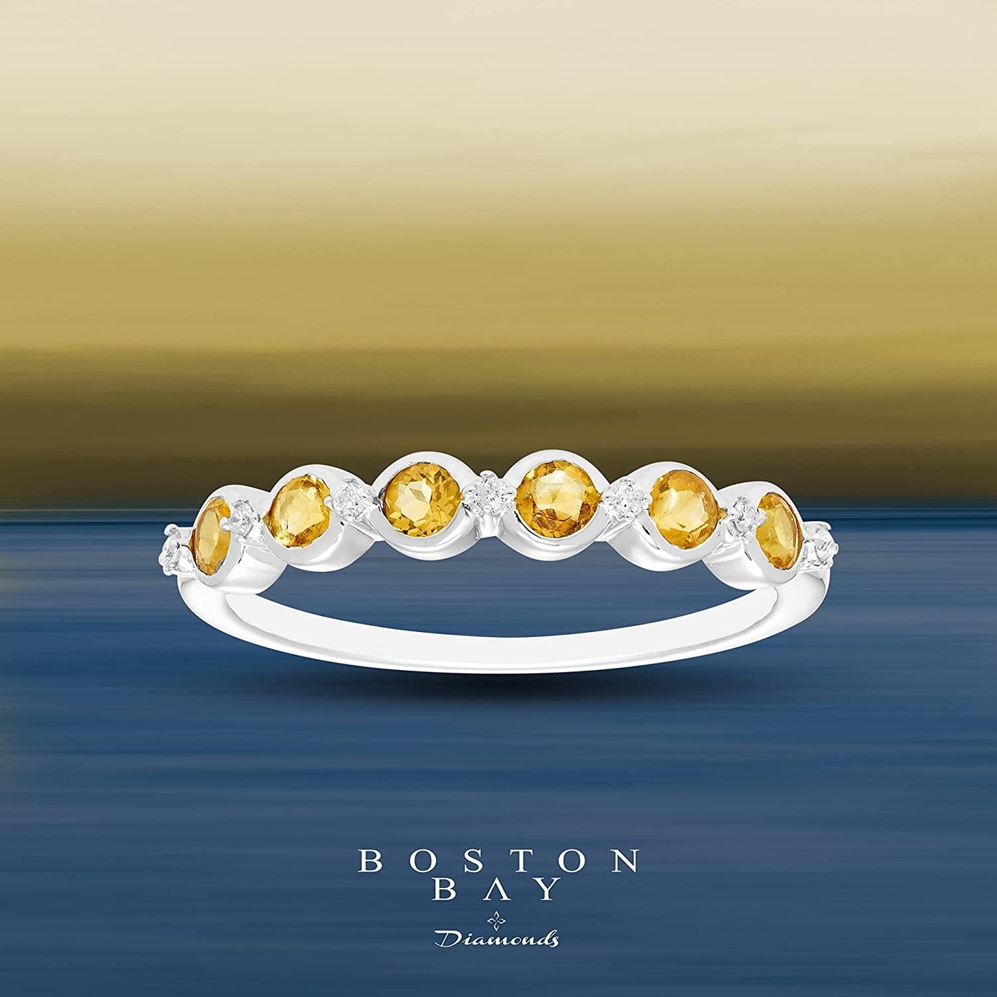 Sterling Silver Genuine Citrine & Diamond Stacking Ring