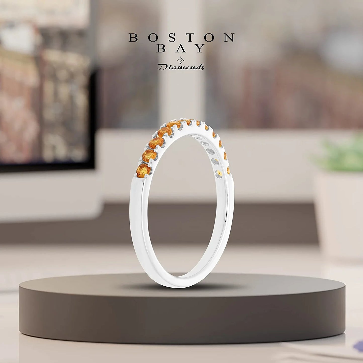 10K White Gold Genuine Citrine Birthstone Stacking Ring
