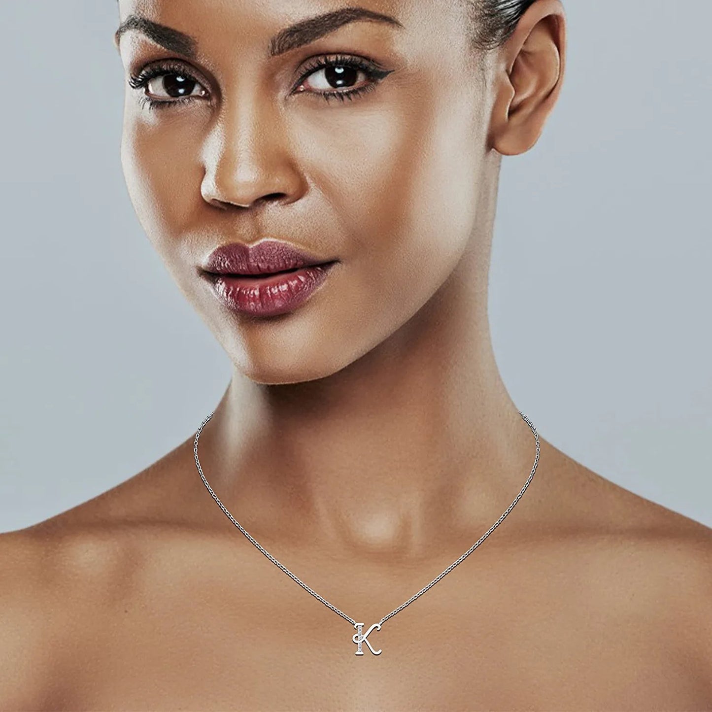 Diamond Initial Necklace, Adjustable 18”-20” in Sterling Silver - Choice of Letter