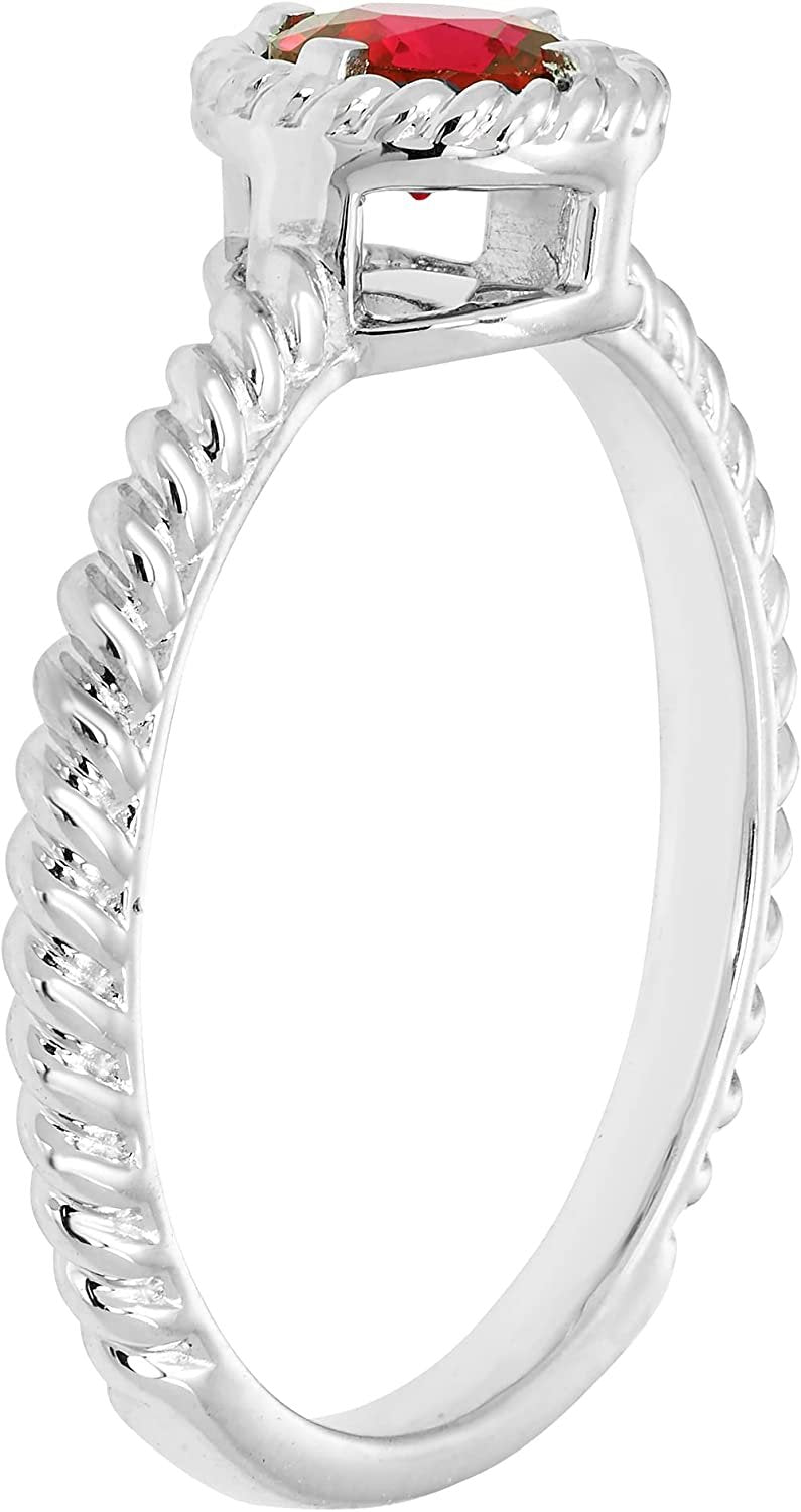 Genuine Garnet Gemstone Rope Halo Solitaire Stacking Ring in Sterling Silver