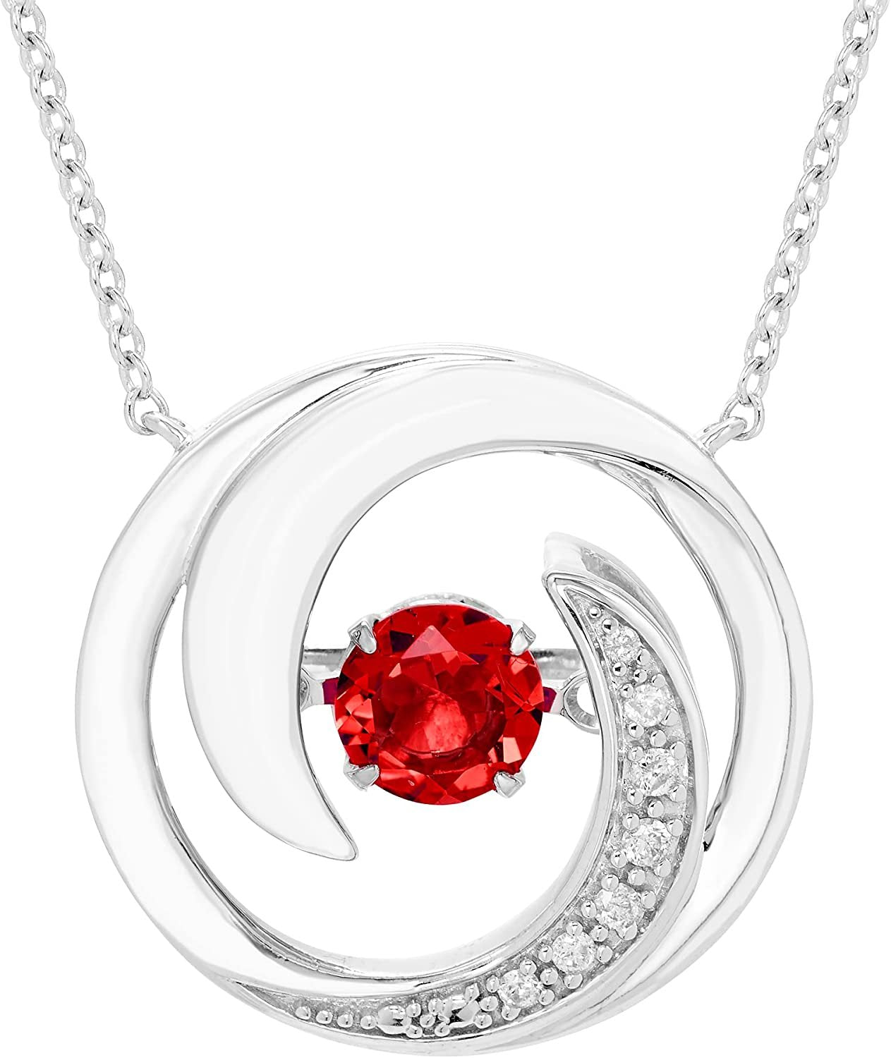Lab-Grown 4.5mm Ruby Sterling Silver Dancing Gemstone & Genuine Diamond Circle 20" Necklace