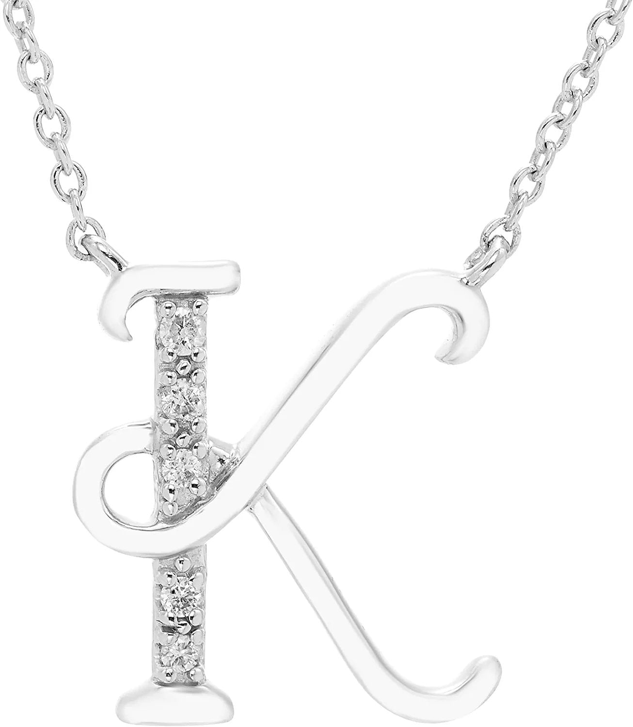 Diamond Initial Necklace, Adjustable 18”-20” in Sterling Silver - Choice of Letter