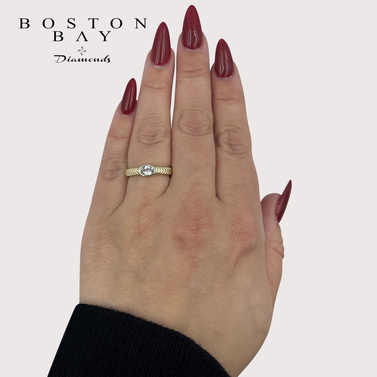 Oval Aquamarine Ring in 14K Yellow Gold Plated Sterling Silver