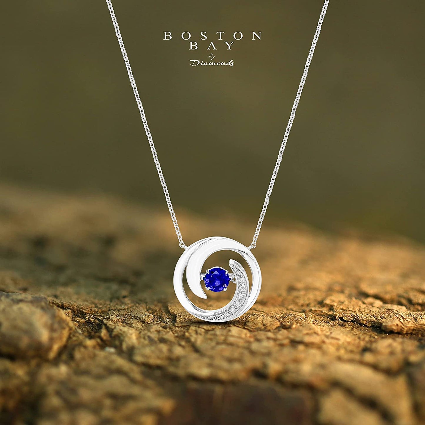 Lab-Grown 4.5mm Blue Sapphire Sterling Silver Dancing Gemstone & Genuine Diamond Circle 20" Necklace