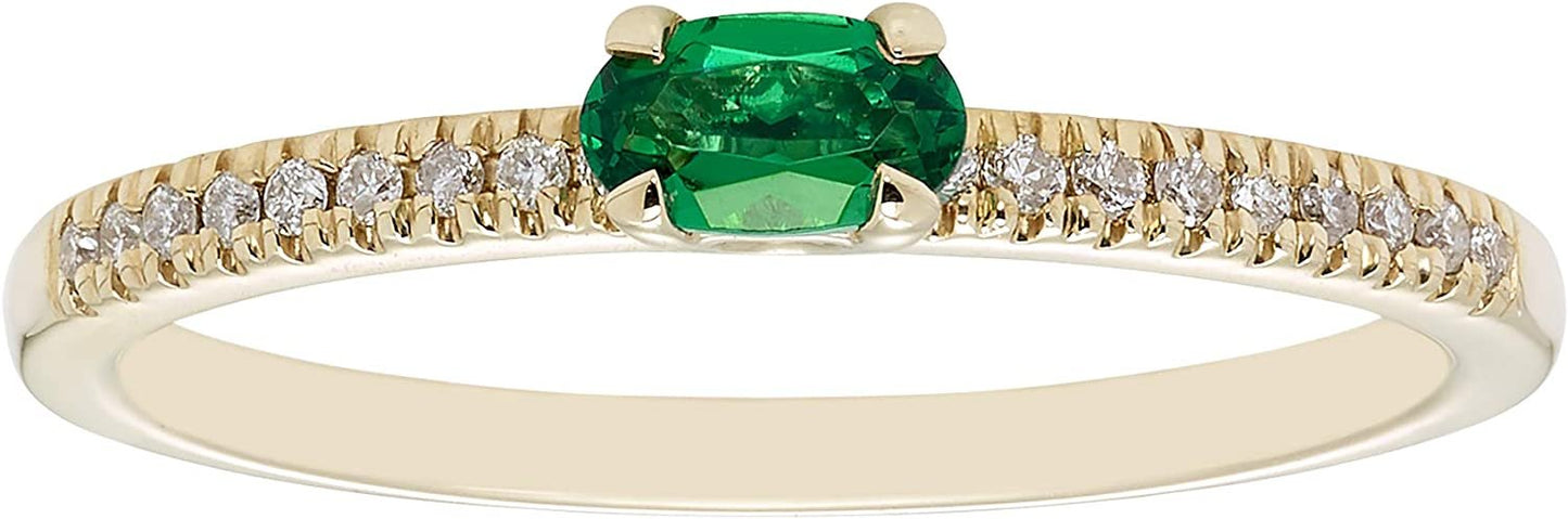 10K Yellow Gold Lab-Grown Oval Emerald & 1/10cttw Genuine Diamond Statement Ring